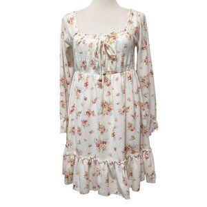 Liz Lisa Womens Size S/M? White Floral Ruffle Square Neck Babydoll Dress Flaw